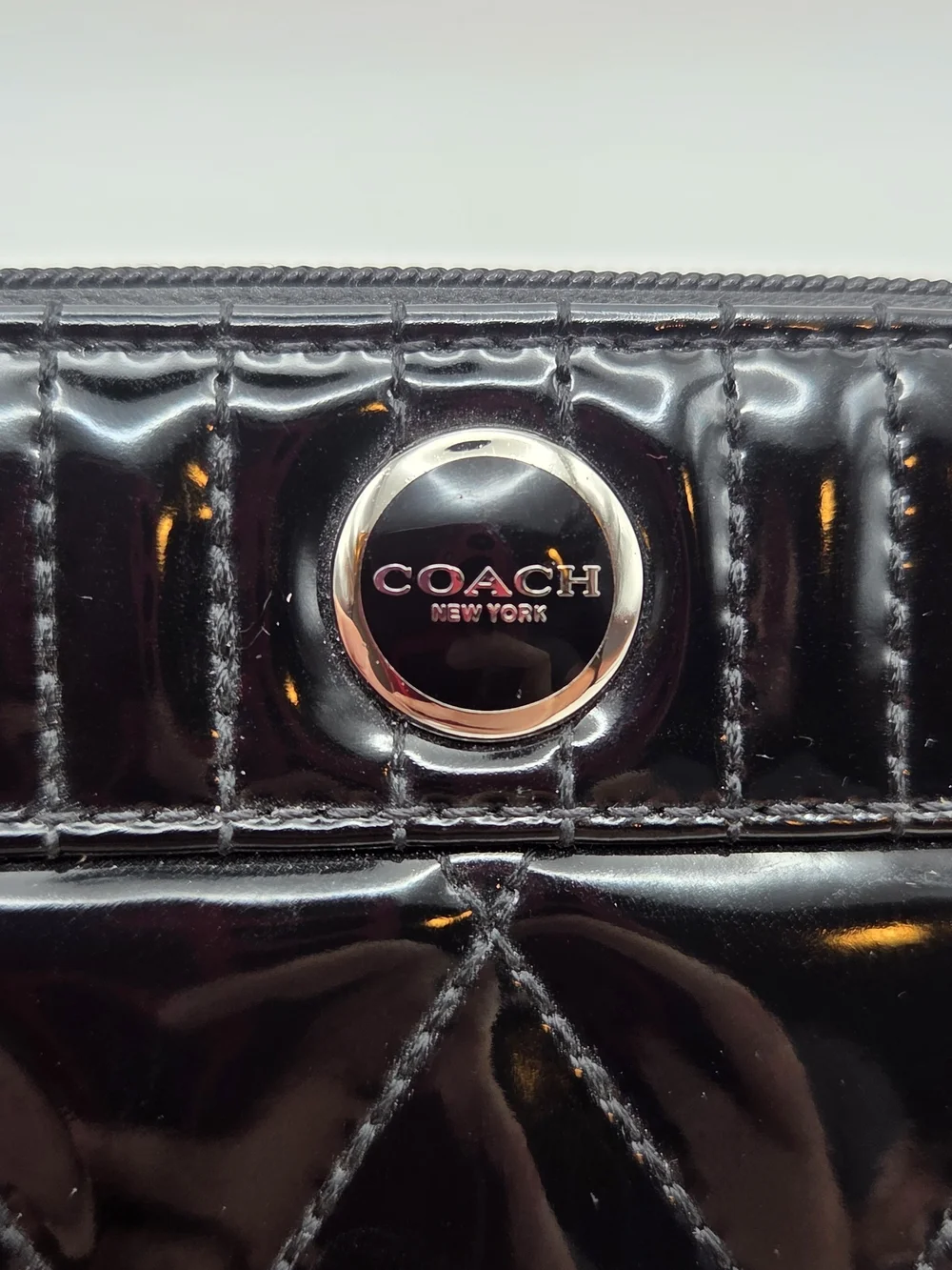 Coach Quilted Poppy Black Patent Leather Wristlet